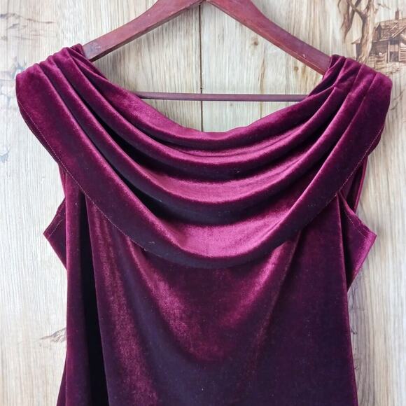 Vintage Jbs Ltd Wine Velvet Draped Neckline Blouse Size Medium - Picture 3 of 6